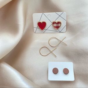 Stud Earrings Bundle✨ Plaid Heart Circle Fish Wire